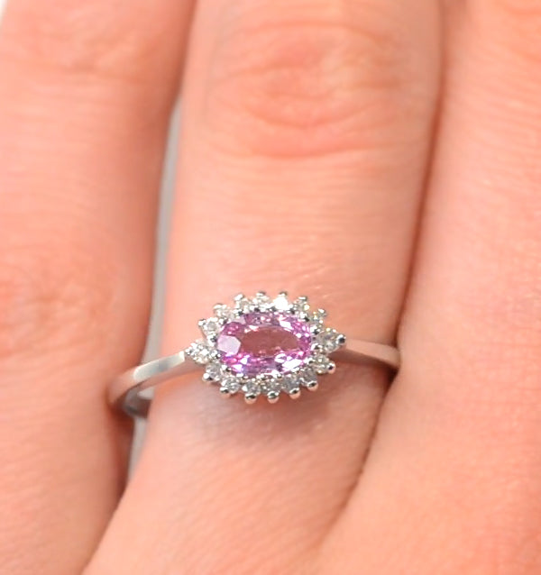 9K White Gold Diamond and Pink Sapphire Ring 0.18ct